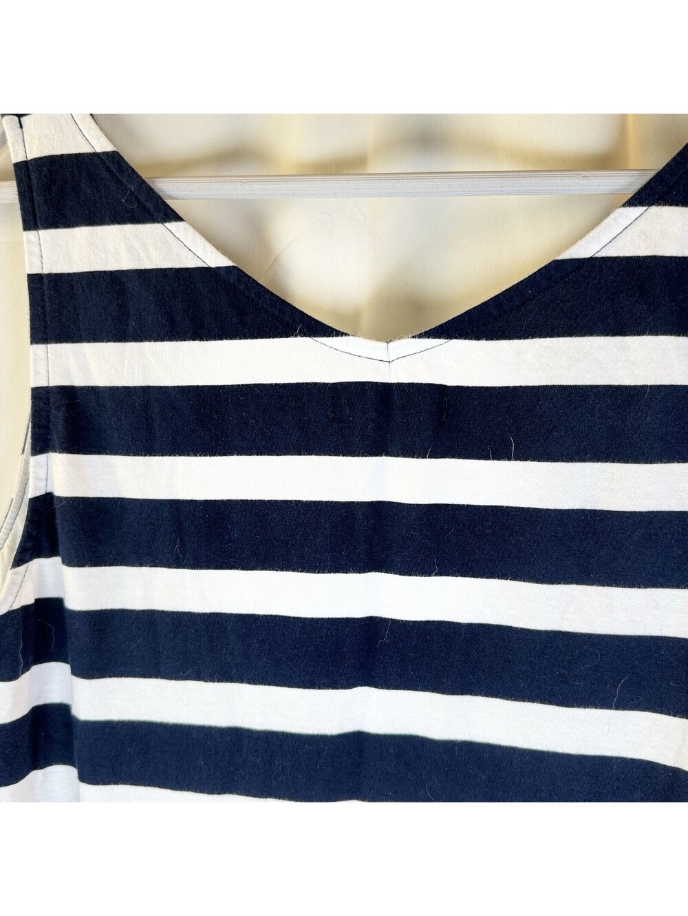Chaps Womens Large Navy White Striped  Dress Sleeveless V Neck Cotton Summer - Picture 12 of 12